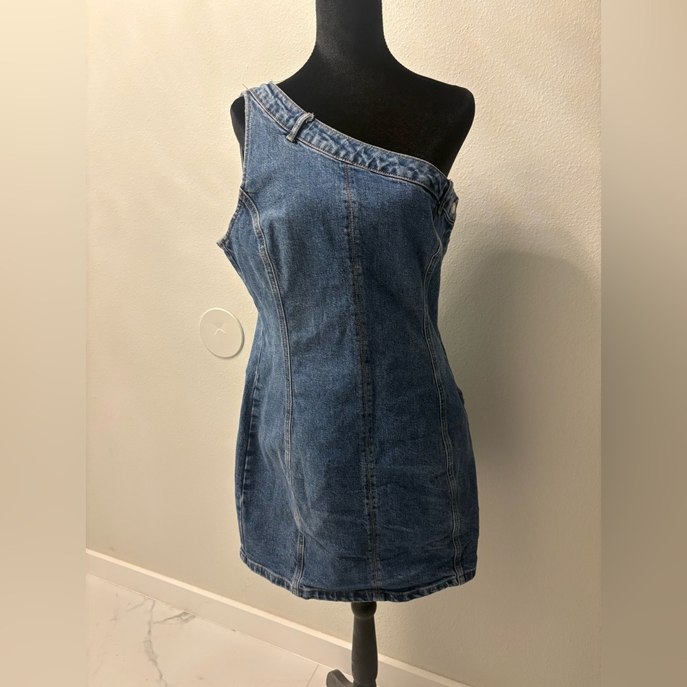 Zara One-Shoulder Denim Mini Dress - Blue